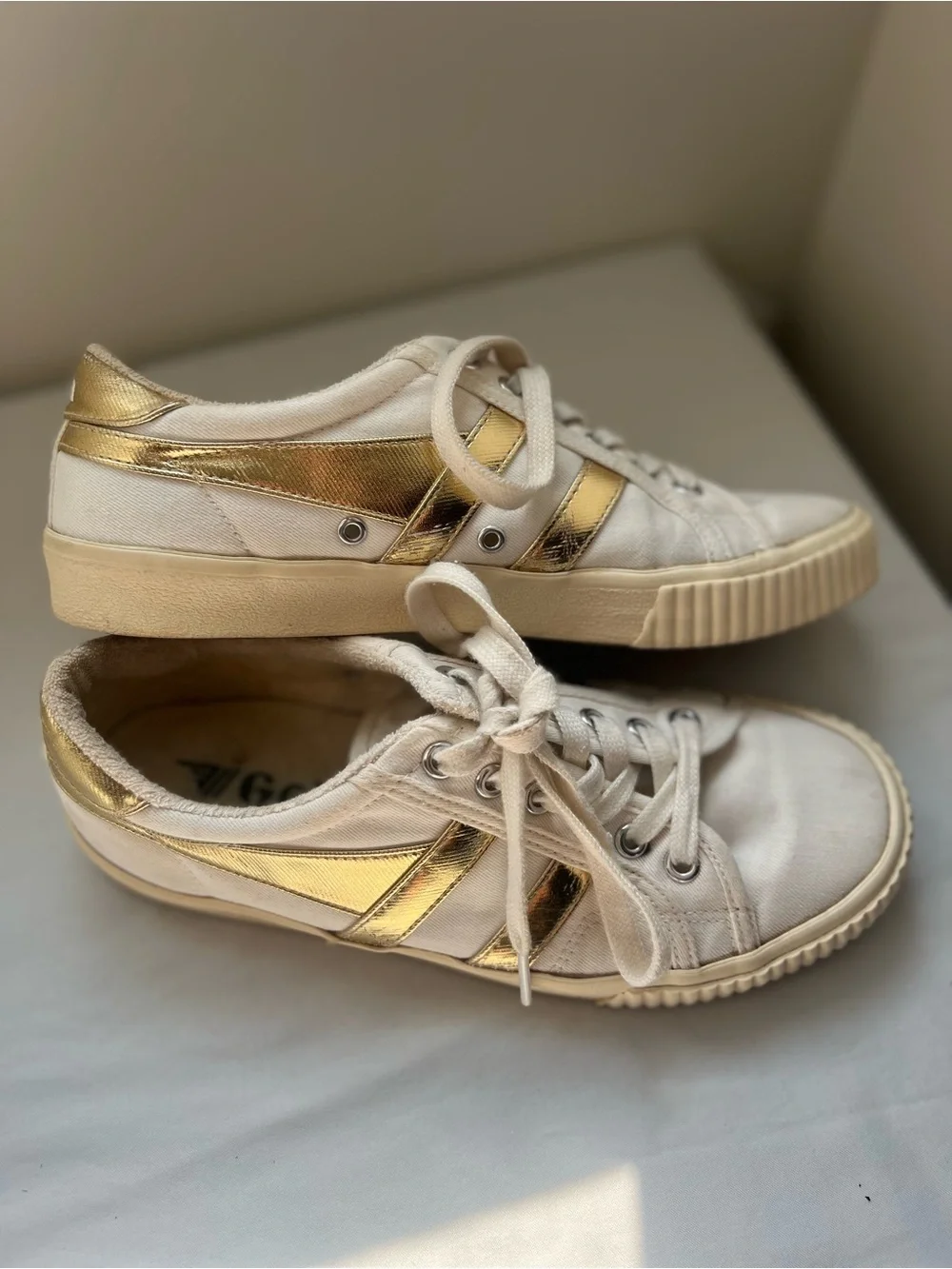 Gola Cream Canvas Sneakers with Gold Side Stripes